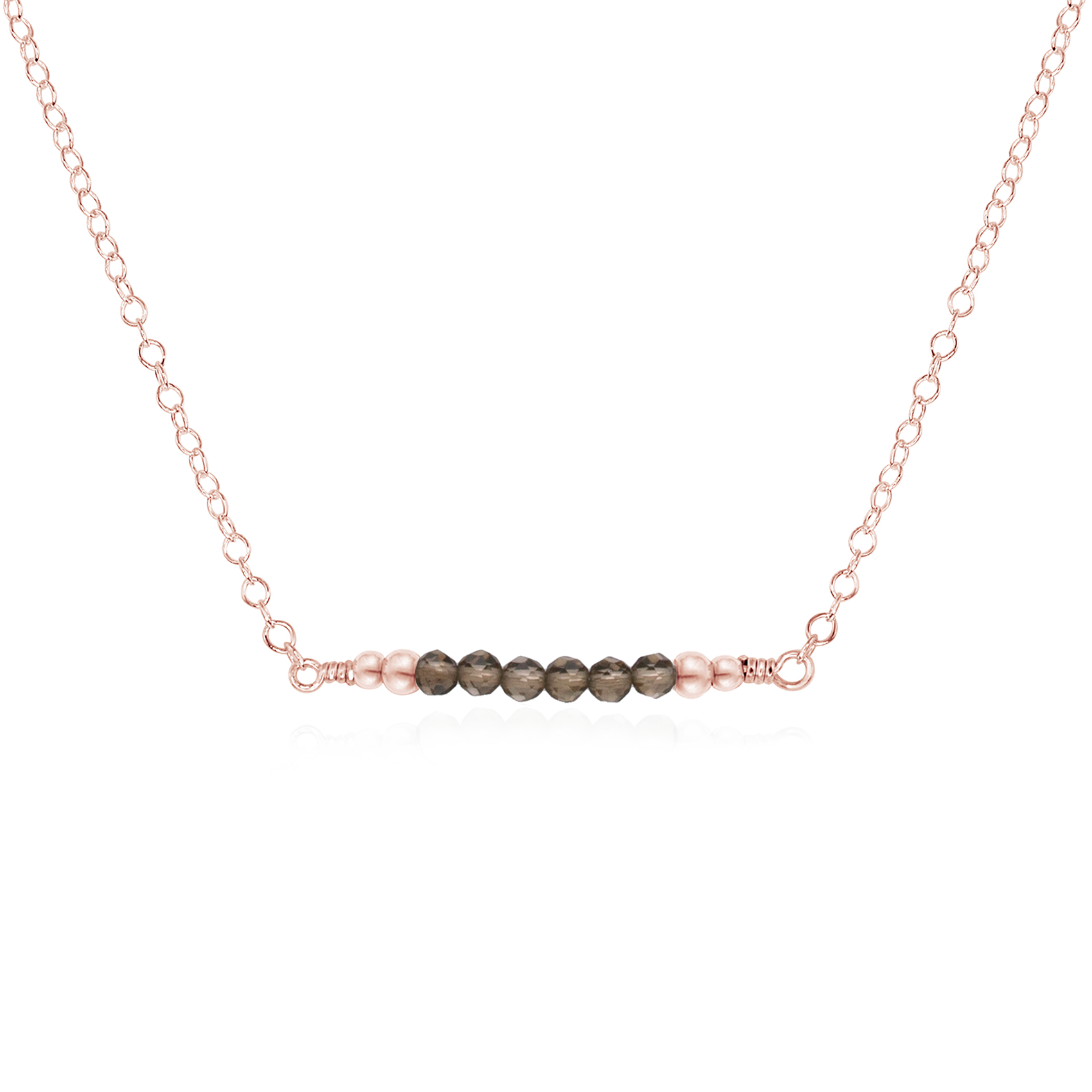 Sparkling Smoky Quartz Faceted Bead Bar Necklace - Sparkling Smoky Quartz Faceted Bead Bar Necklace - 14k Rose Gold Fill - Luna Tide Handmade Crystal Jewellery