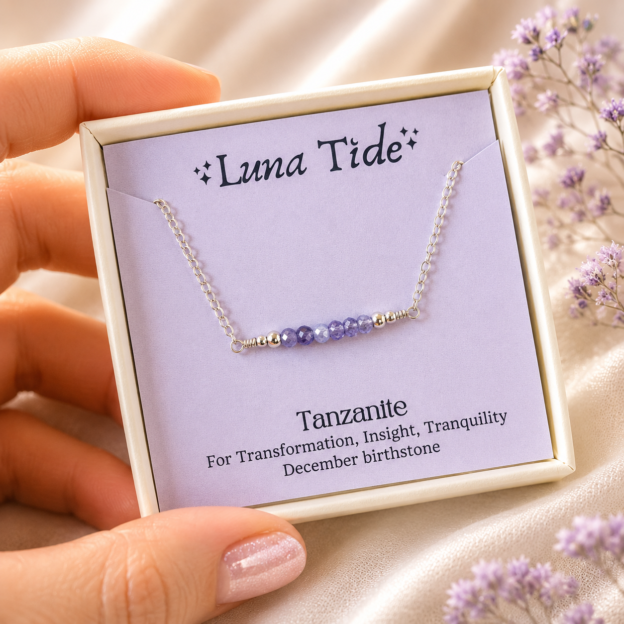 Sparkling Tanzanite Faceted Bead Bar Necklace