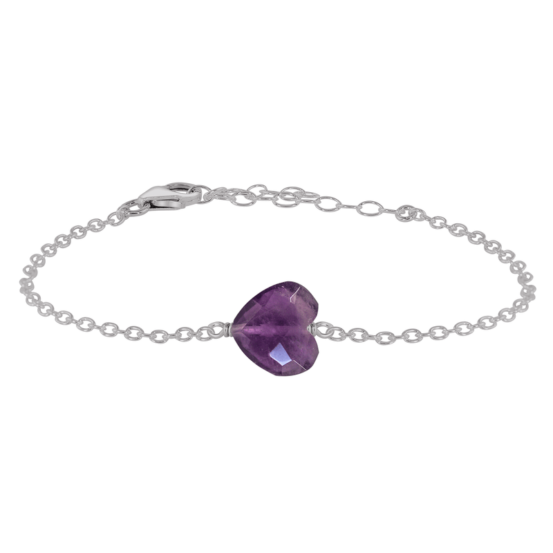 Amethyst Crystal Heart Bracelet - Amethyst Crystal Heart Bracelet - Stainless Steel - Luna Tide Handmade Crystal Jewellery