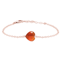 Carnelian Crystal Heart Bracelet - Carnelian Crystal Heart Bracelet - 14k Rose Gold Fill - Luna Tide Handmade Crystal Jewellery
