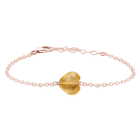 Citrine Crystal Heart Bracelet - Citrine Crystal Heart Bracelet - 14k Rose Gold Fill - Luna Tide Handmade Crystal Jewellery