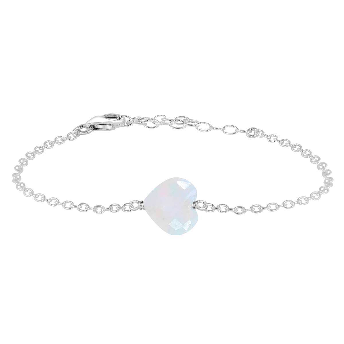 Rainbow Moonstone Crystal Heart Bracelet - Rainbow Moonstone Crystal Heart Bracelet - Sterling Silver - Luna Tide Handmade Crystal Jewellery