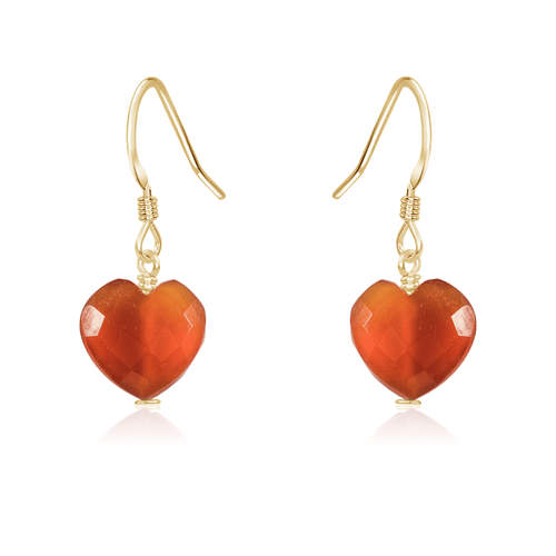 Carnelian Crystal Heart Dangle Earrings - Carnelian Crystal Heart Dangle Earrings - 14k Gold Fill - Luna Tide Handmade Crystal Jewellery
