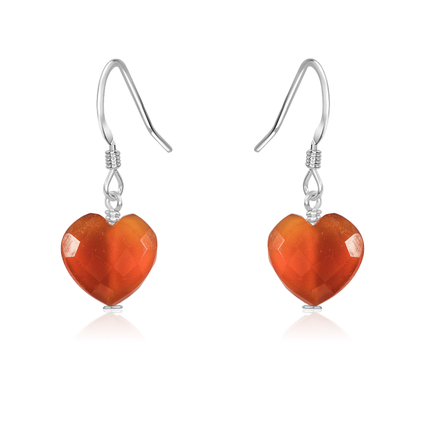 Carnelian Crystal Heart Dangle Earrings - Carnelian Crystal Heart Dangle Earrings - Sterling Silver - Luna Tide Handmade Crystal Jewellery