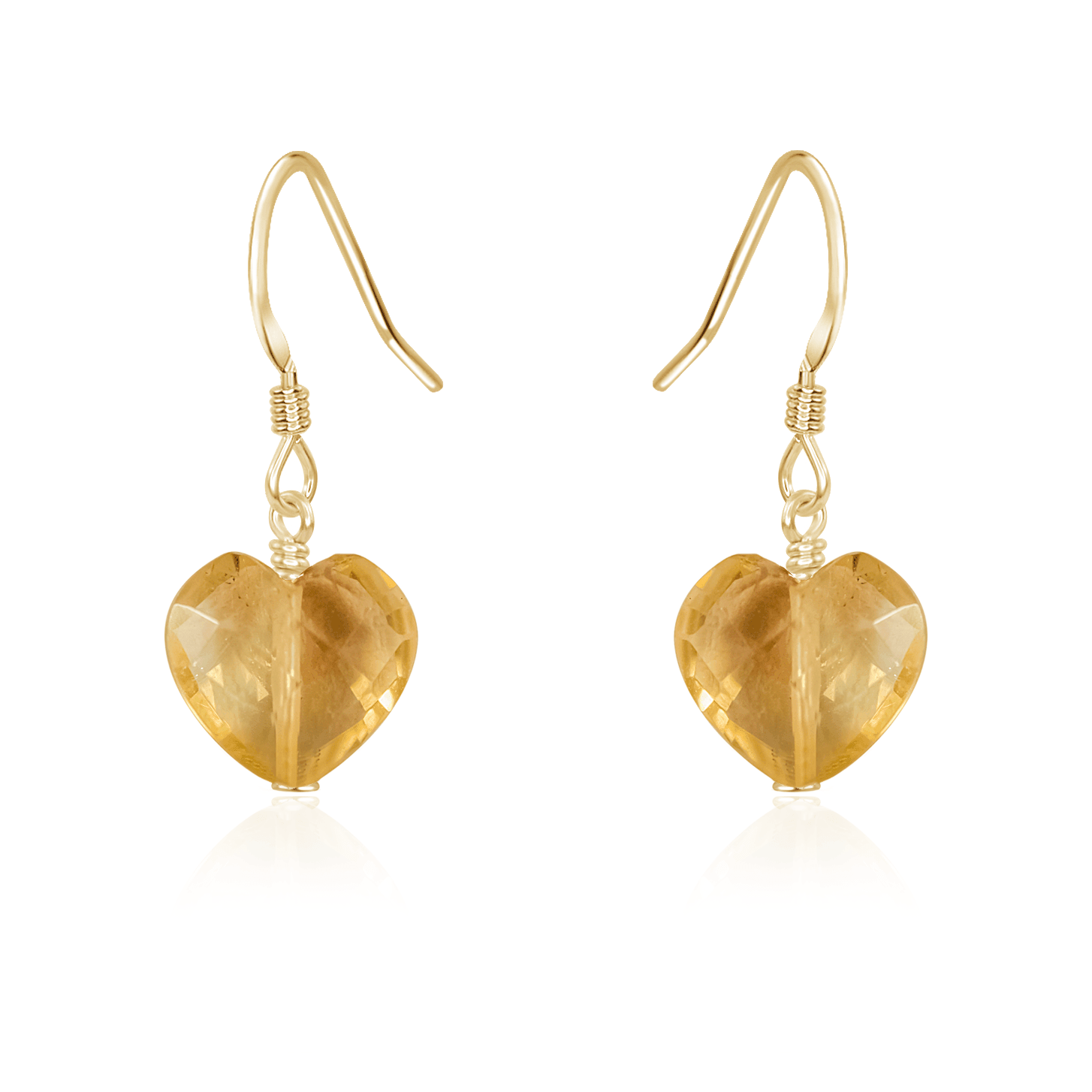 Citrine Crystal Heart Dangle Earrings - Citrine Crystal Heart Dangle Earrings - 14k Gold Fill - Luna Tide Handmade Crystal Jewellery