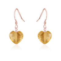 Citrine Crystal Heart Dangle Earrings - Citrine Crystal Heart Dangle Earrings - 14k Rose Gold Fill - Luna Tide Handmade Crystal Jewellery