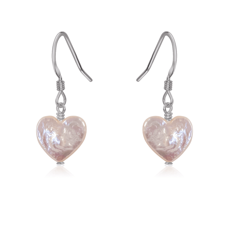 Freshwater Pearl Heart Dangle Earrings - Freshwater Pearl Heart Dangle Earrings - Stainless Steel - Luna Tide Handmade Crystal Jewellery
