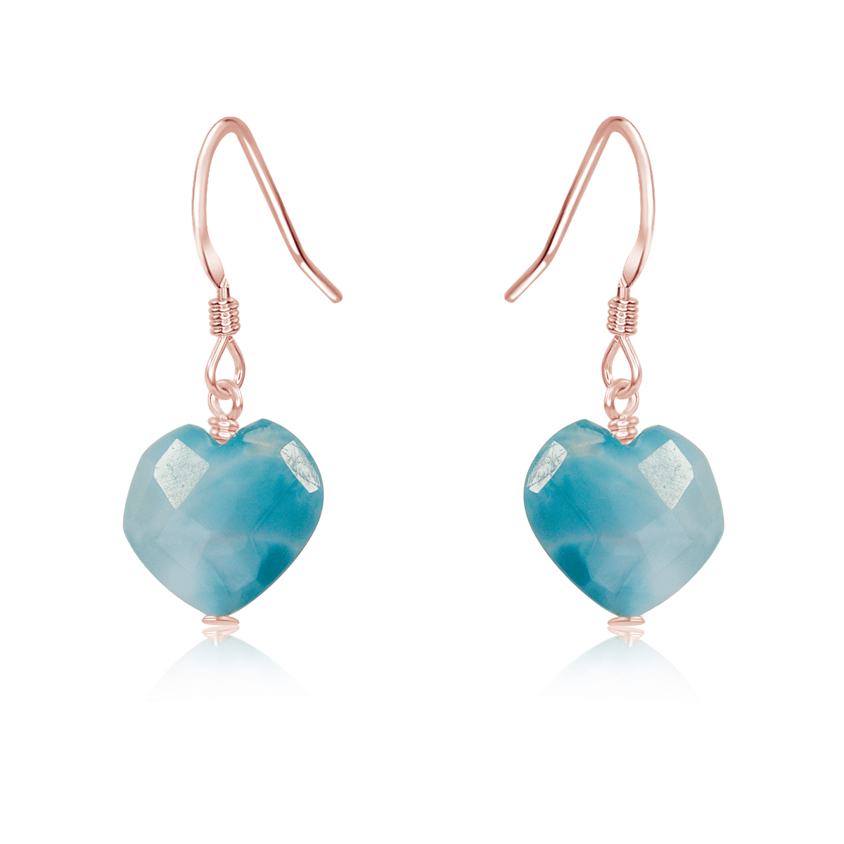 Larimar Crystal Heart Dangle Earrings - Larimar Crystal Heart Dangle Earrings - 14k Rose Gold Fill - Luna Tide Handmade Crystal Jewellery