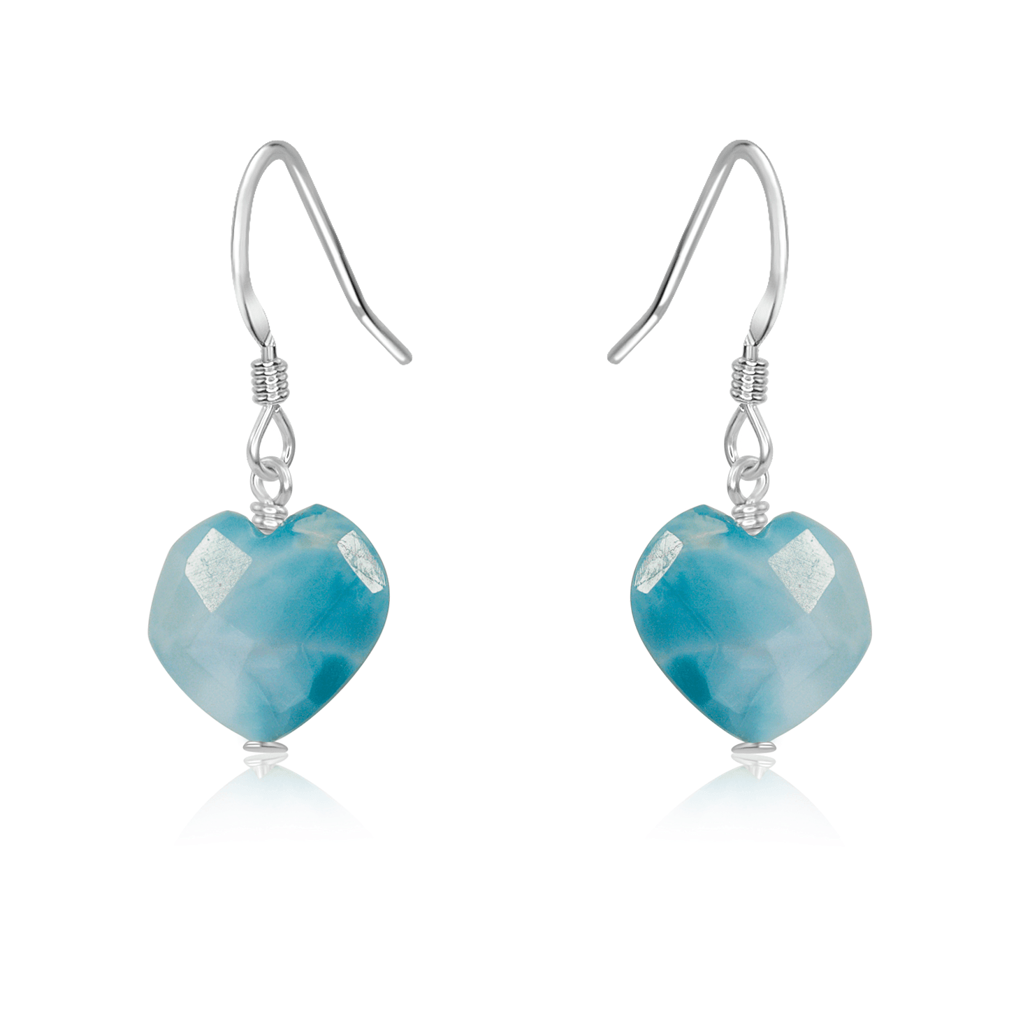 Larimar Crystal Heart Dangle Earrings - Larimar Crystal Heart Dangle Earrings - Sterling Silver - Luna Tide Handmade Crystal Jewellery