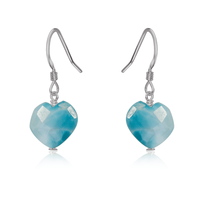 Larimar Crystal Heart Dangle Earrings - Larimar Crystal Heart Dangle Earrings - Stainless Steel - Luna Tide Handmade Crystal Jewellery