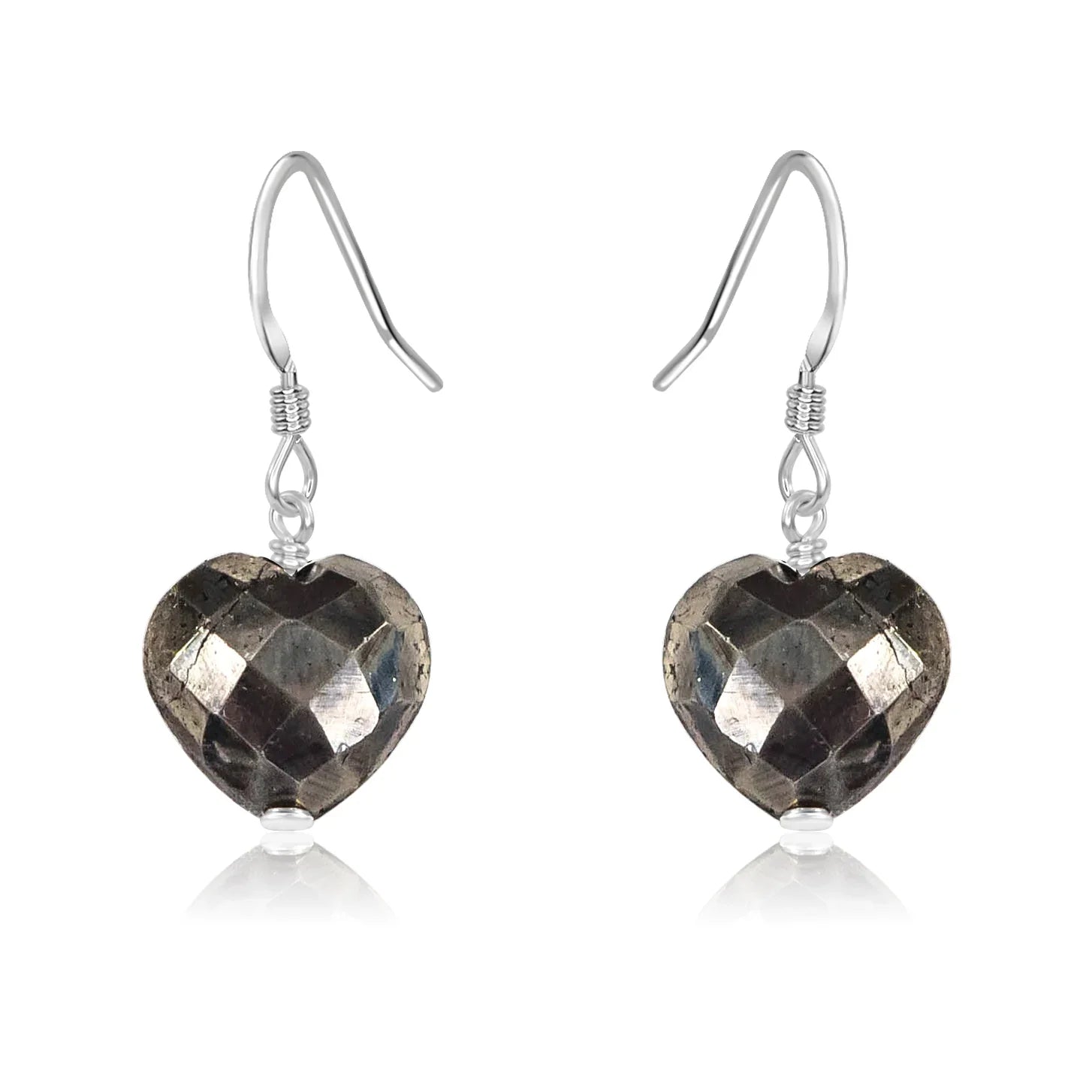 Pyrite Crystal Heart Dangle Earrings