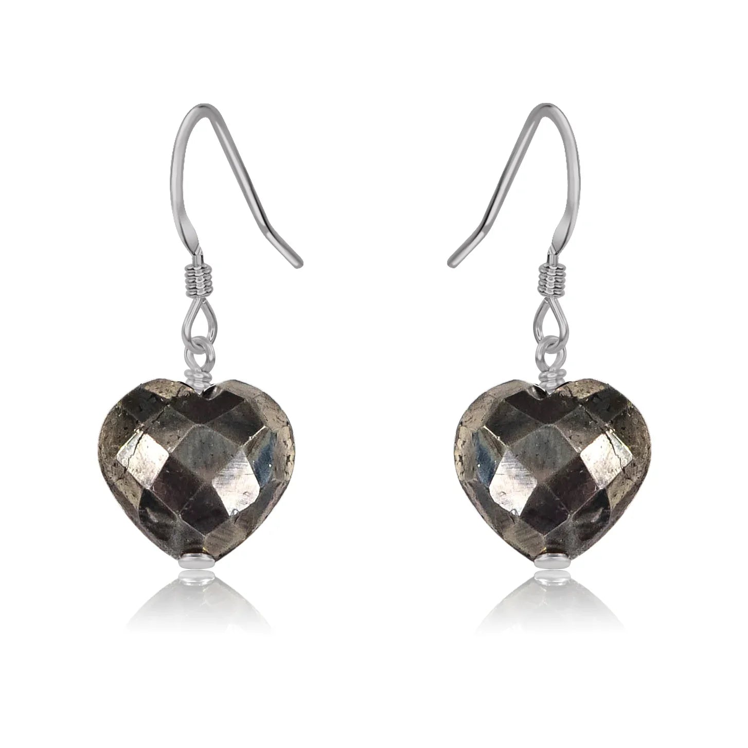 Pyrite Crystal Heart Dangle Earrings