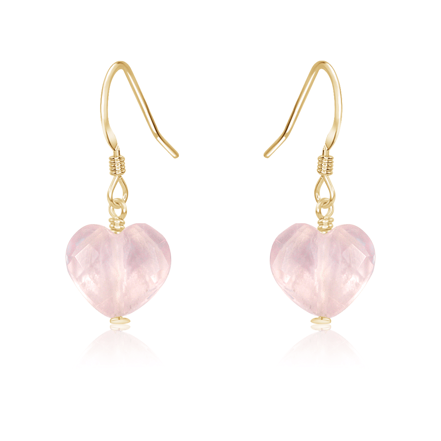 Rose Quartz Crystal Heart Dangle Earrings - Rose Quartz Crystal Heart Dangle Earrings - 14k Gold Fill - Luna Tide Handmade Crystal Jewellery