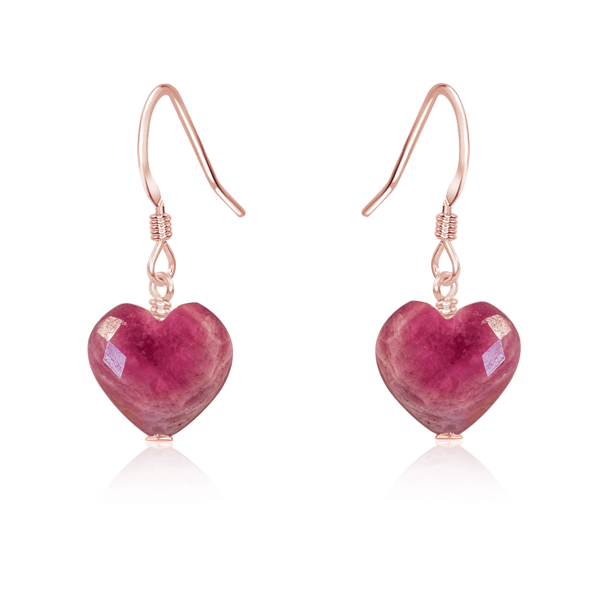 Ruby Crystal Heart Dangle Earrings - Ruby Crystal Heart Dangle Earrings - 14k Rose Gold Fill - Luna Tide Handmade Crystal Jewellery