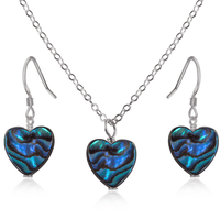 Abalone Shell Heart Jewellery Set - Abalone Shell Heart Jewellery Set - Stainless Steel / Cable / Necklace & Earrings - Luna Tide Handmade Crystal Jewellery