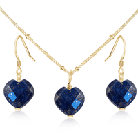 Lapis Lazuli Crystal Heart Jewellery Set - Lapis Lazuli Crystal Heart Jewellery Set - 14k Gold Fill / Satellite / Necklace & Earrings - Luna Tide Handmade Crystal Jewellery