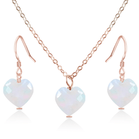 Rainbow Moonstone Crystal Heart Jewellery Set - Rainbow Moonstone Crystal Heart Jewellery Set - 14k Rose Gold Fill / Cable / Necklace & Earrings - Luna Tide Handmade Crystal Jewellery