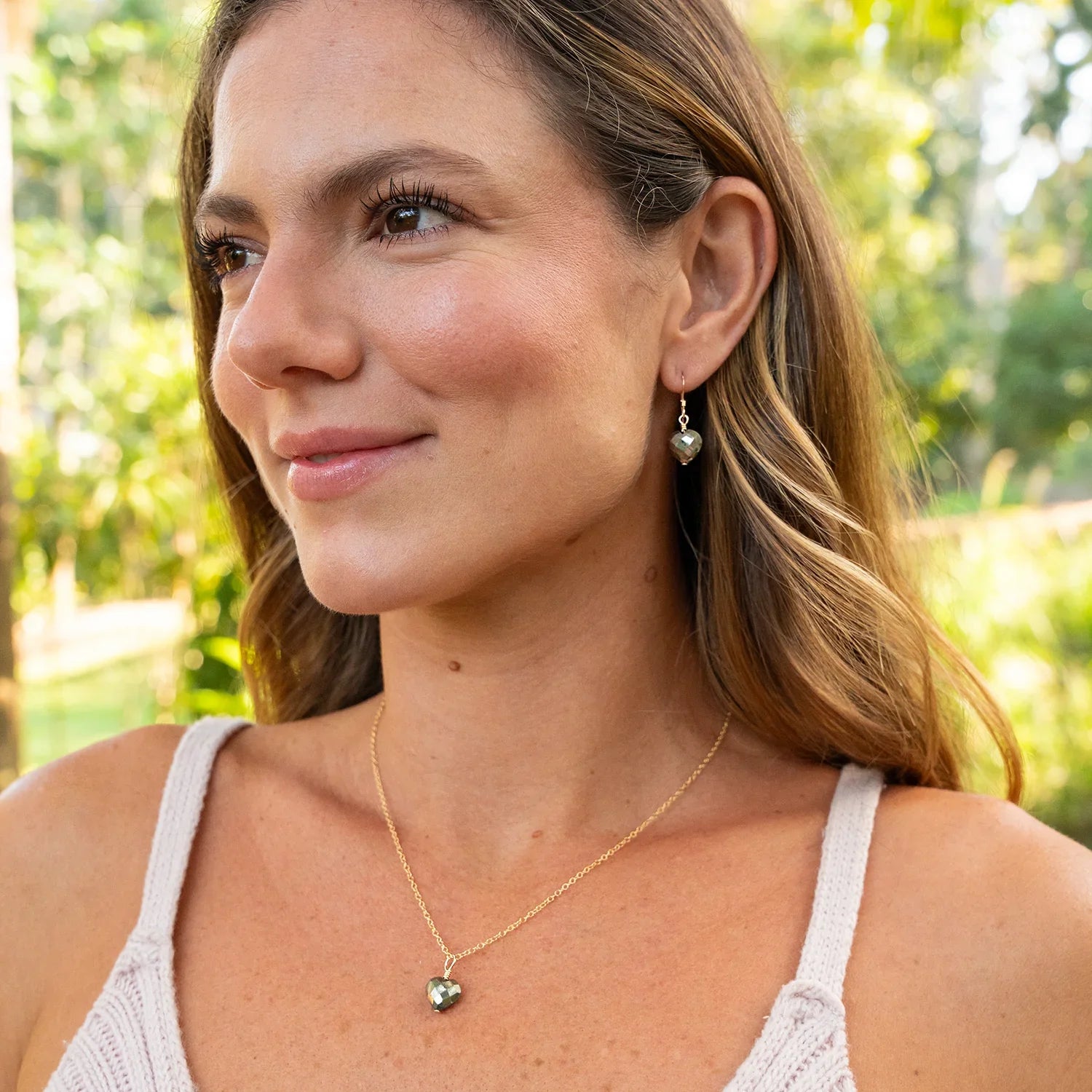 Pyrite Crystal Heart Pendant Necklace