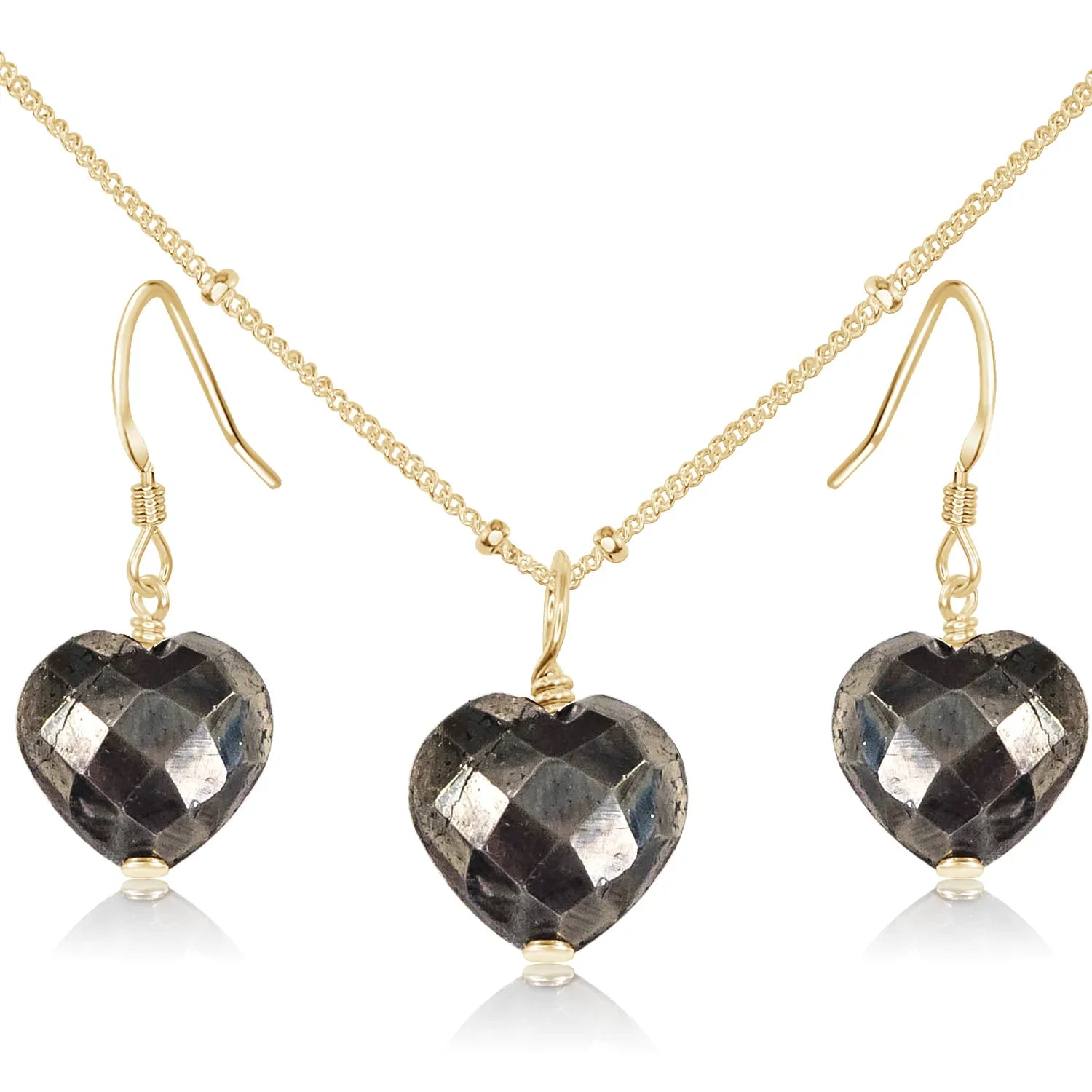 Pyrite Crystal Heart Jewellery Set