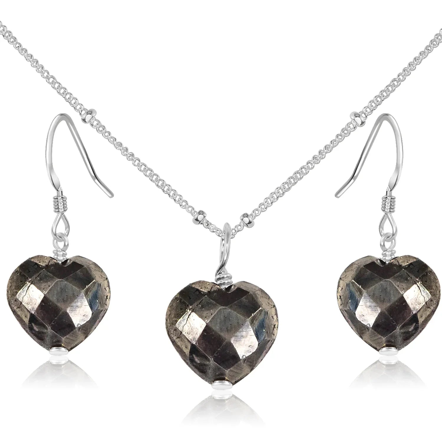 Pyrite Crystal Heart Jewellery Set
