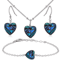 Abalone Shell Heart Jewellery Set - Abalone Shell Heart Jewellery Set - Stainless Steel / Satellite / Necklace & Earrings & Bracelet - Luna Tide Handmade Crystal Jewellery