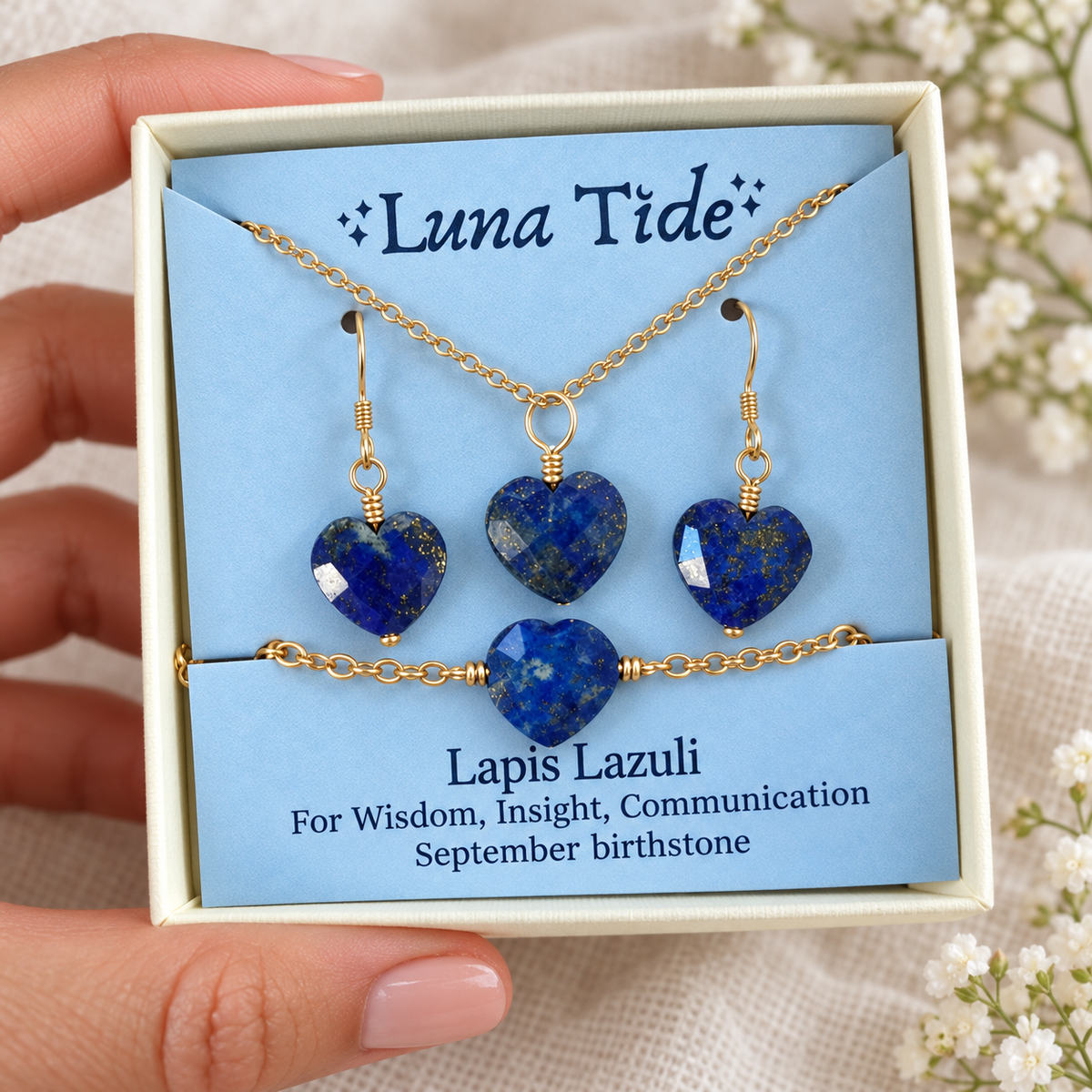 Lapis Lazuli Crystal Heart Jewellery Set