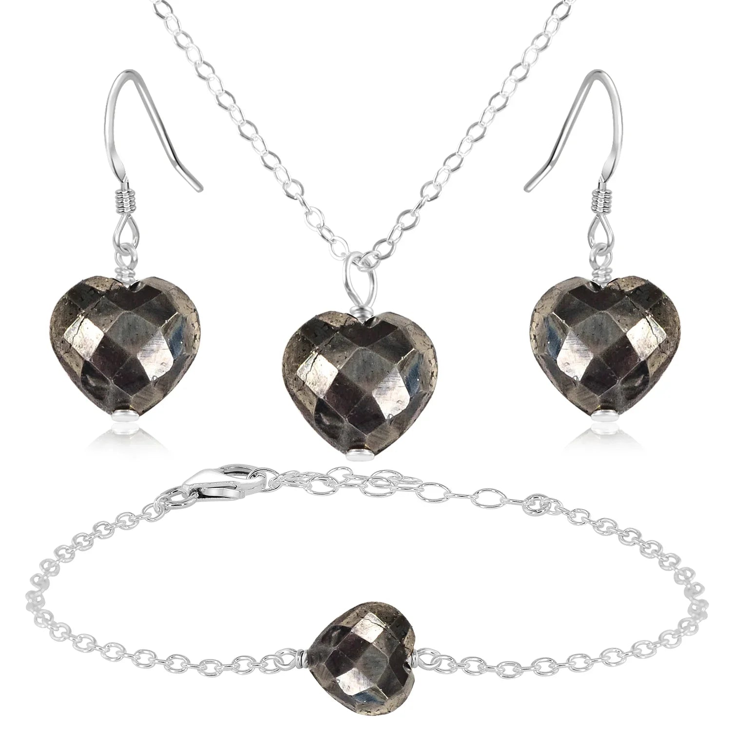 Pyrite Crystal Heart Jewellery Set