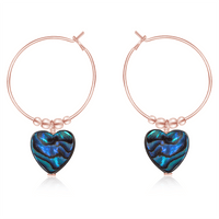 Abalone Shell Heart Dangle Hoop Earrings - Abalone Shell Heart Dangle Hoop Earrings - 14k Rose Gold Fill - Luna Tide Handmade Crystal Jewellery