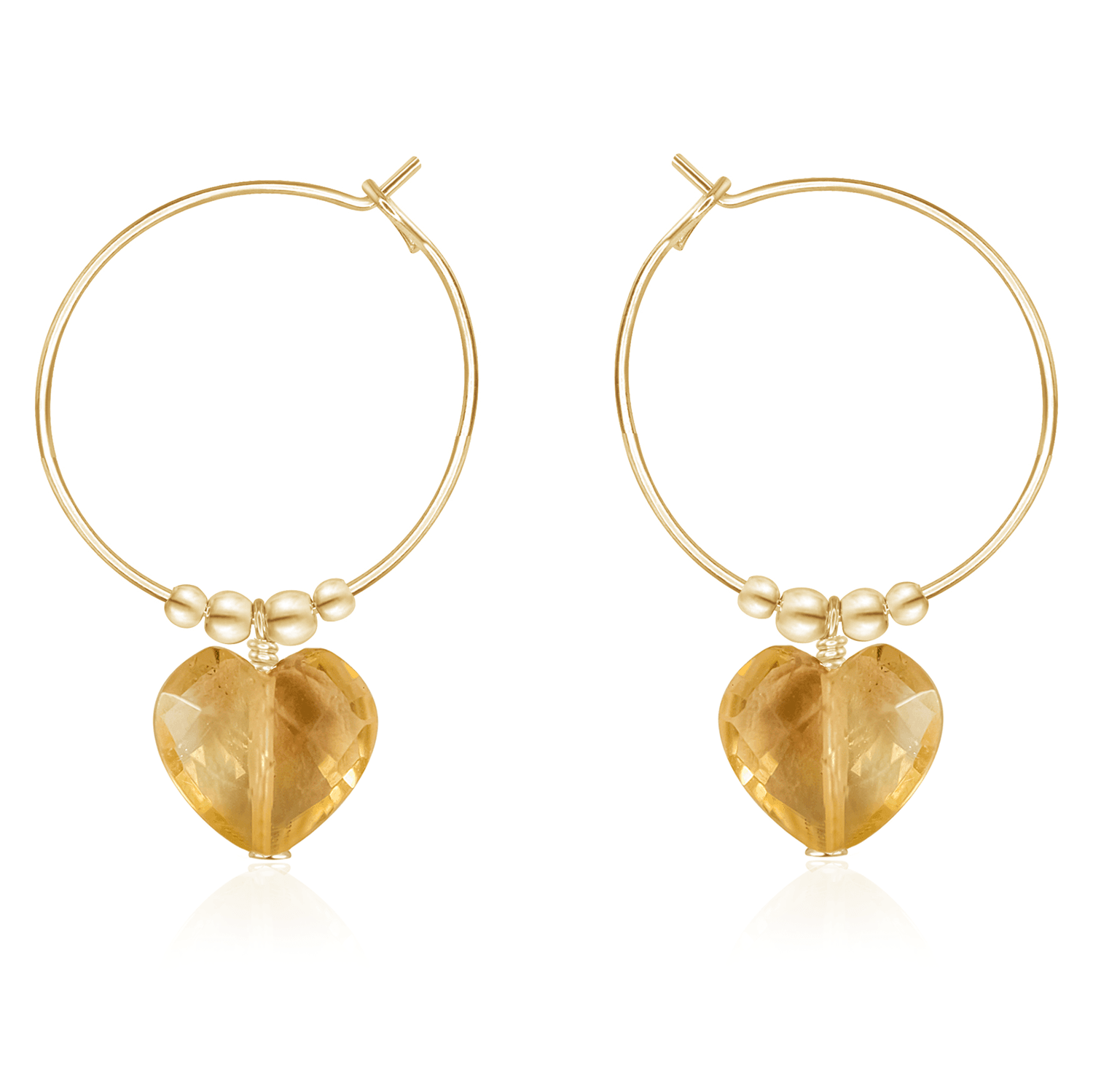 Citrine Crystal Heart Dangle Hoop Earrings - Citrine Crystal Heart Dangle Hoop Earrings - 14k Gold Fill - Luna Tide Handmade Crystal Jewellery