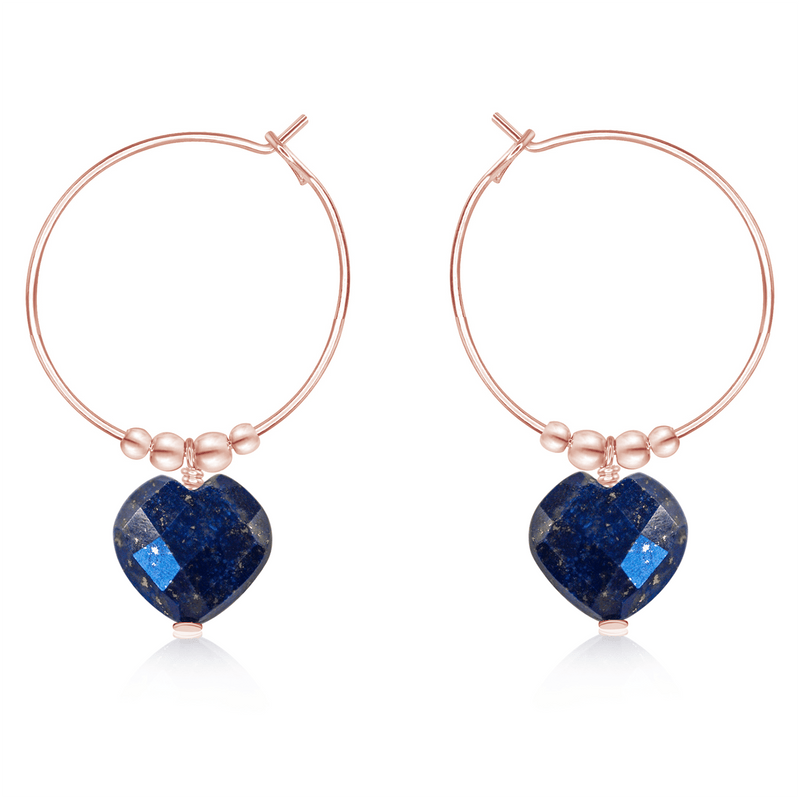 Lapis Lazuli Crystal Heart Dangle Hoop Earrings - Lapis Lazuli Crystal Heart Dangle Hoop Earrings - 14k Rose Gold Fill - Luna Tide Handmade Crystal Jewellery