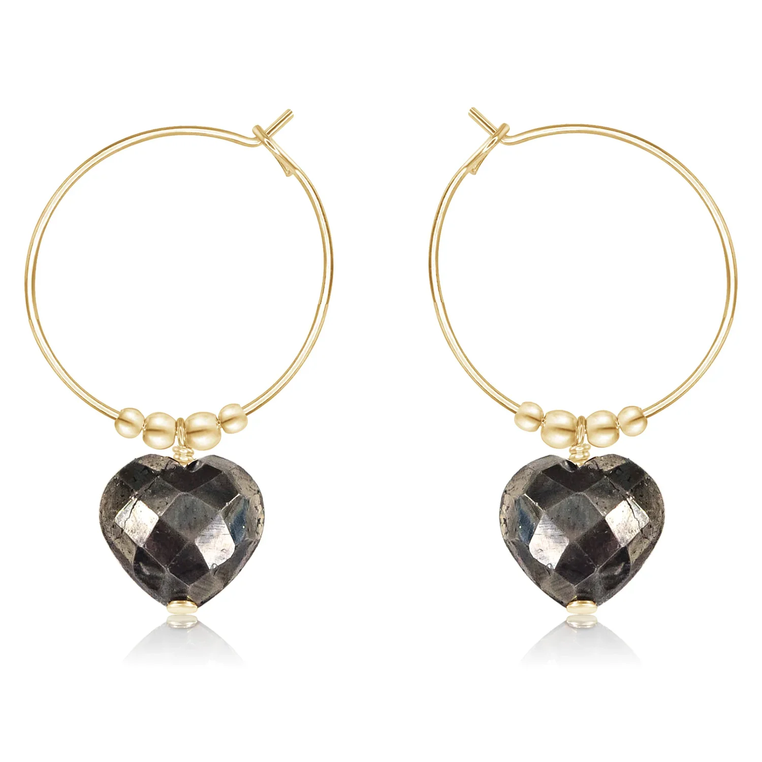Pyrite Crystal Heart Dangle Hoop Earrings