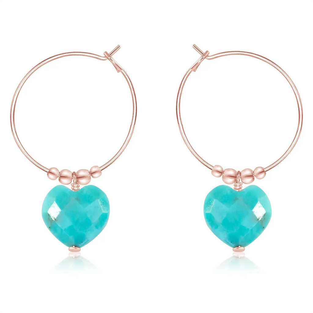 Turquoise Crystal Heart Dangle Hoop Earrings