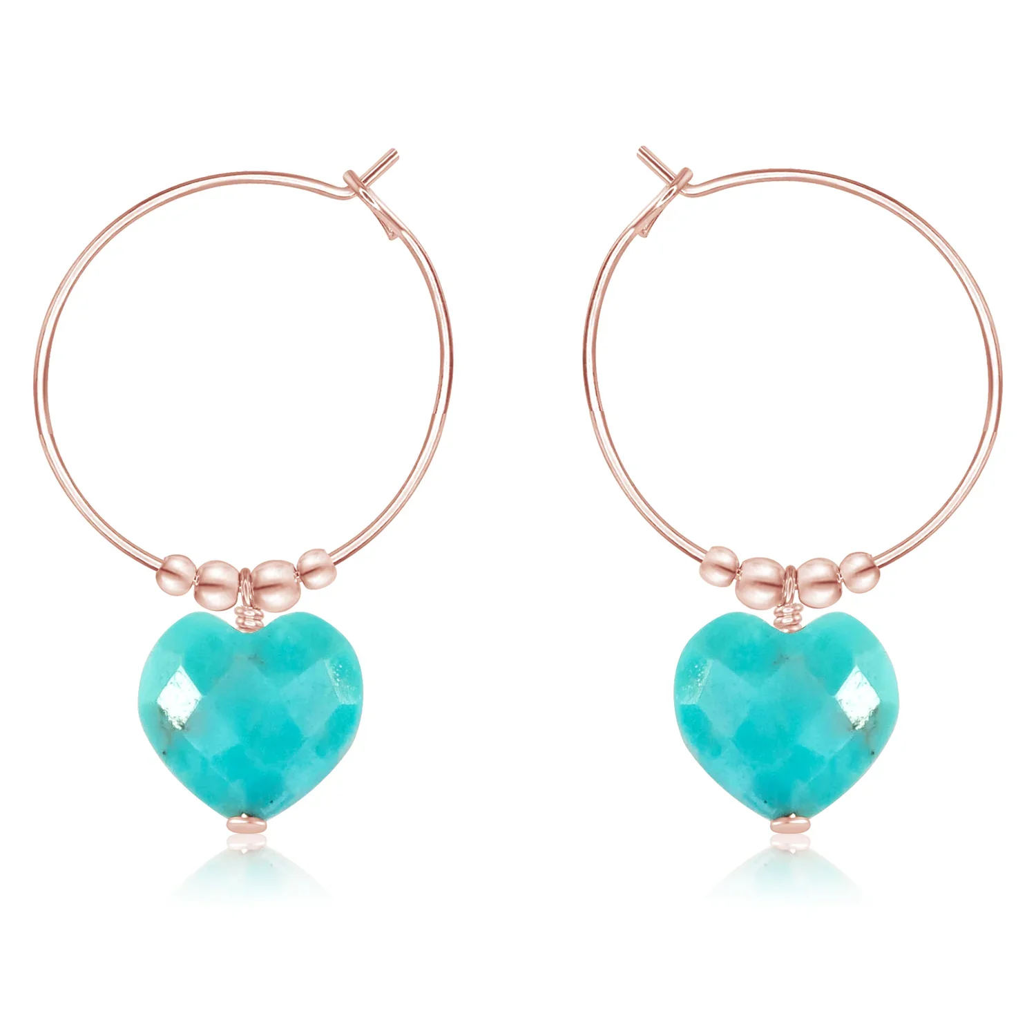 Turquoise Crystal Heart Dangle Hoop Earrings