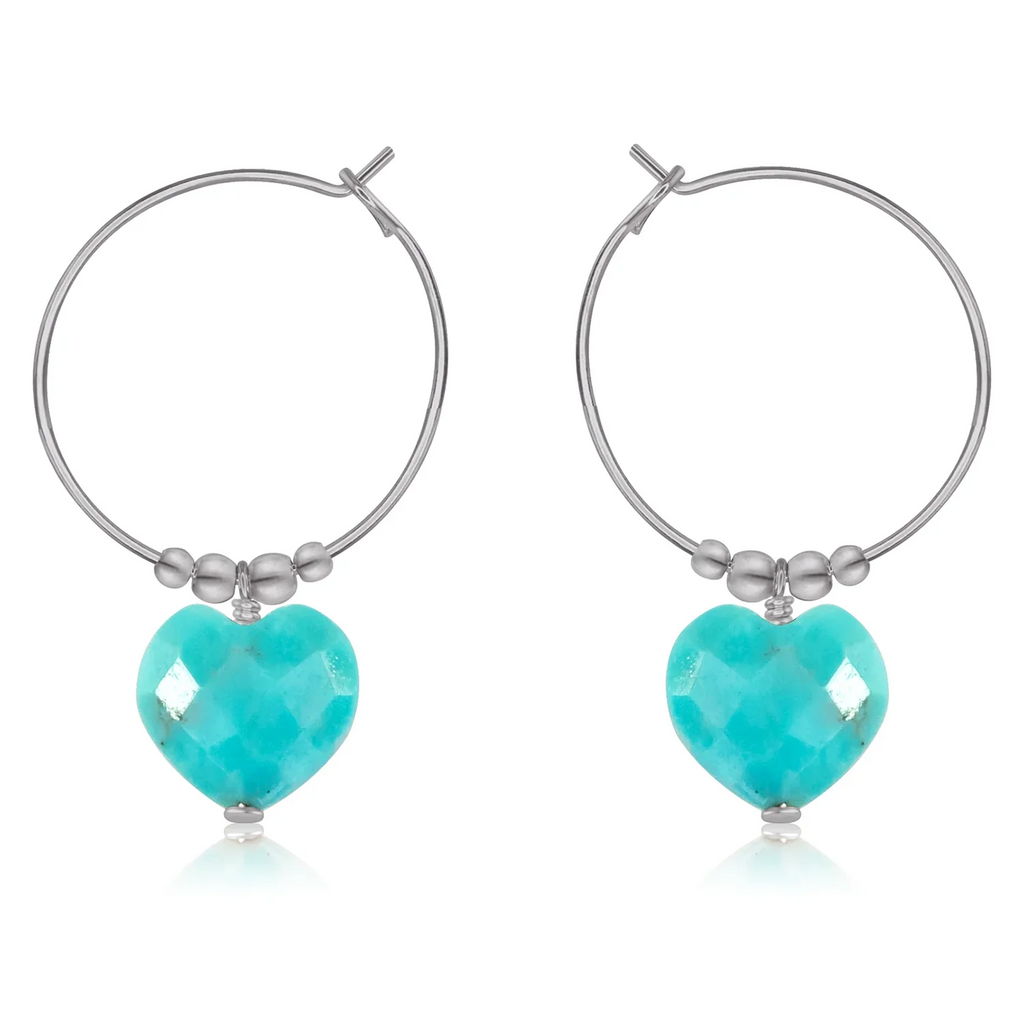 Turquoise Crystal Heart Dangle Hoop Earrings