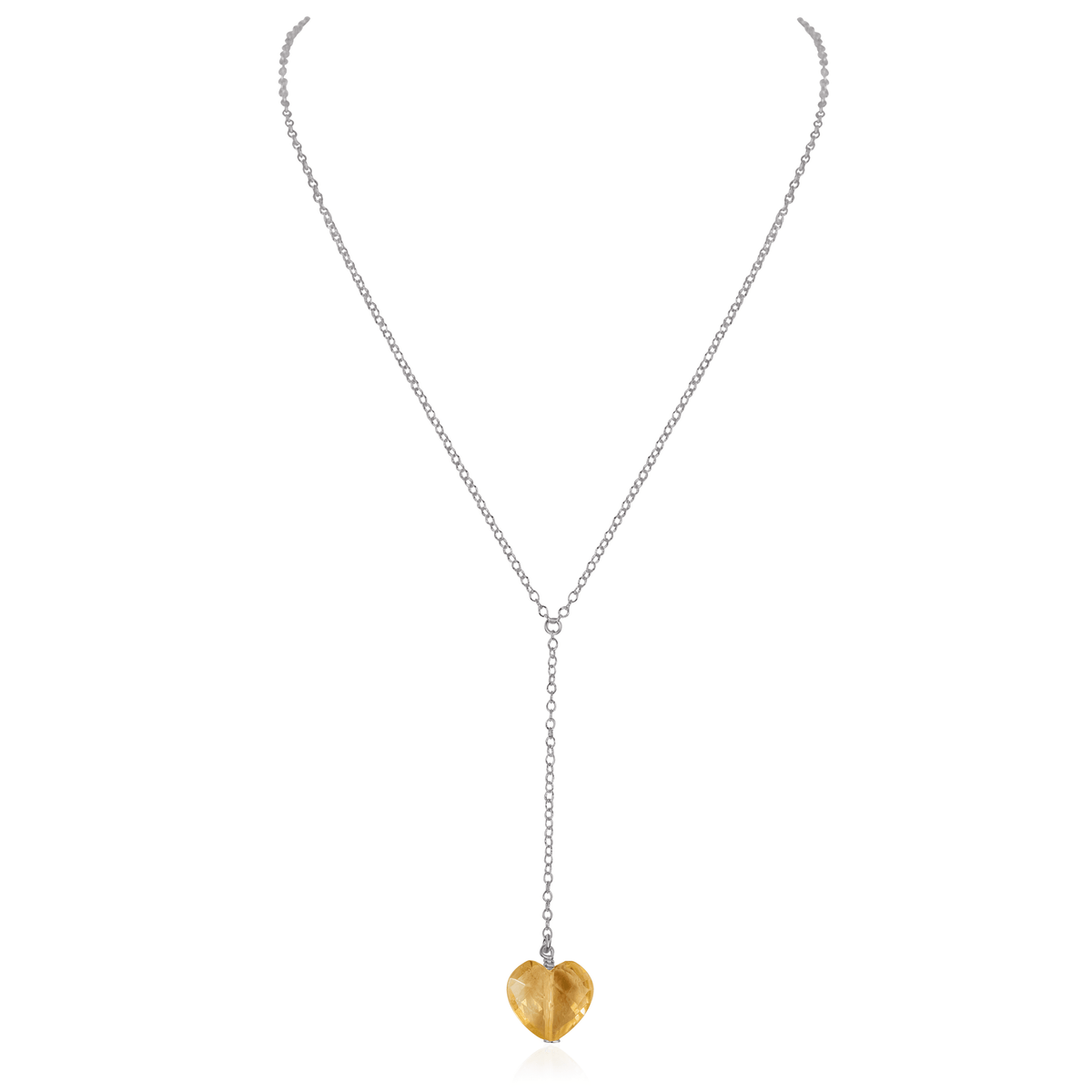 Citrine Crystal Heart Lariat Necklace - Citrine Crystal Heart Lariat Necklace - Stainless Steel - Luna Tide Handmade Crystal Jewellery