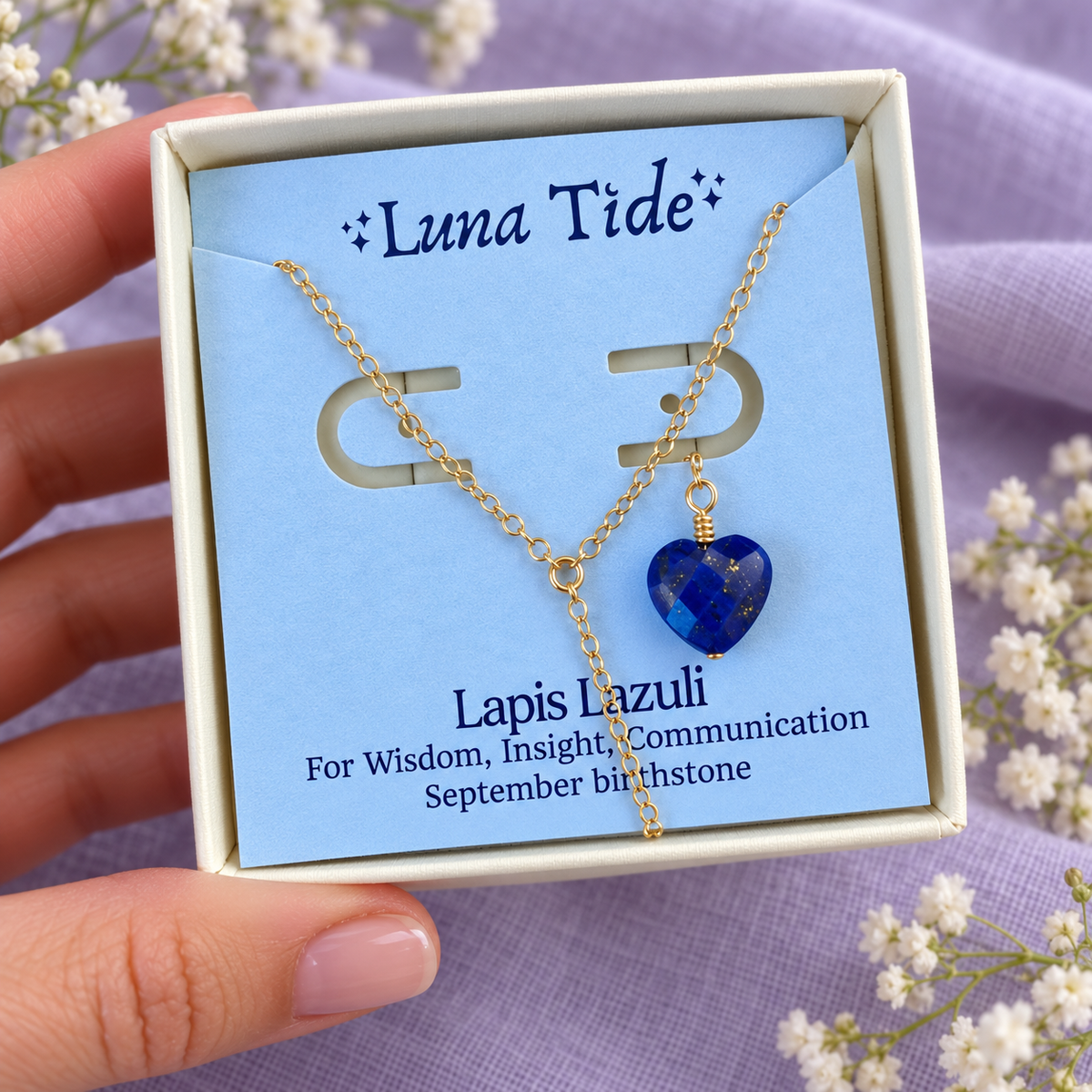 Lapis Lazuli Crystal Heart Lariat Necklace