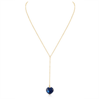 Lapis Lazuli Crystal Heart Lariat Necklace - Lapis Lazuli Crystal Heart Lariat Necklace - 14k Gold Fill - Luna Tide Handmade Crystal Jewellery