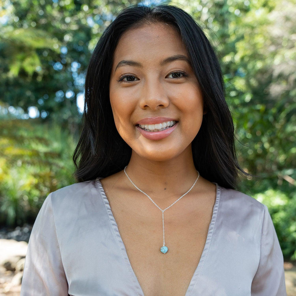 Larimar Crystal Heart Lariat Necklace - Larimar Crystal Heart Lariat Necklace - Sterling Silver - Luna Tide Handmade Crystal Jewellery