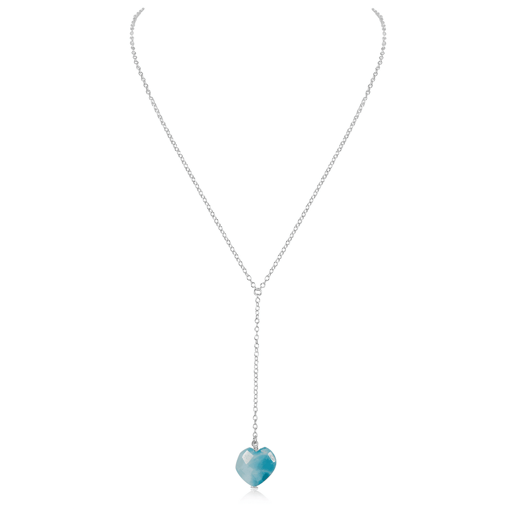Larimar Crystal Heart Lariat Necklace - Larimar Crystal Heart Lariat Necklace - Sterling Silver - Luna Tide Handmade Crystal Jewellery