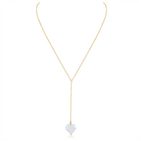 Rainbow Moonstone Crystal Heart Lariat Necklace - Rainbow Moonstone Crystal Heart Lariat Necklace - 14k Gold Fill - Luna Tide Handmade Crystal Jewellery
