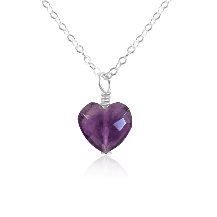 Amethyst Crystal Heart Pendant Necklace - Amethyst Crystal Heart Pendant Necklace - Sterling Silver / Cable - Luna Tide Handmade Crystal Jewellery