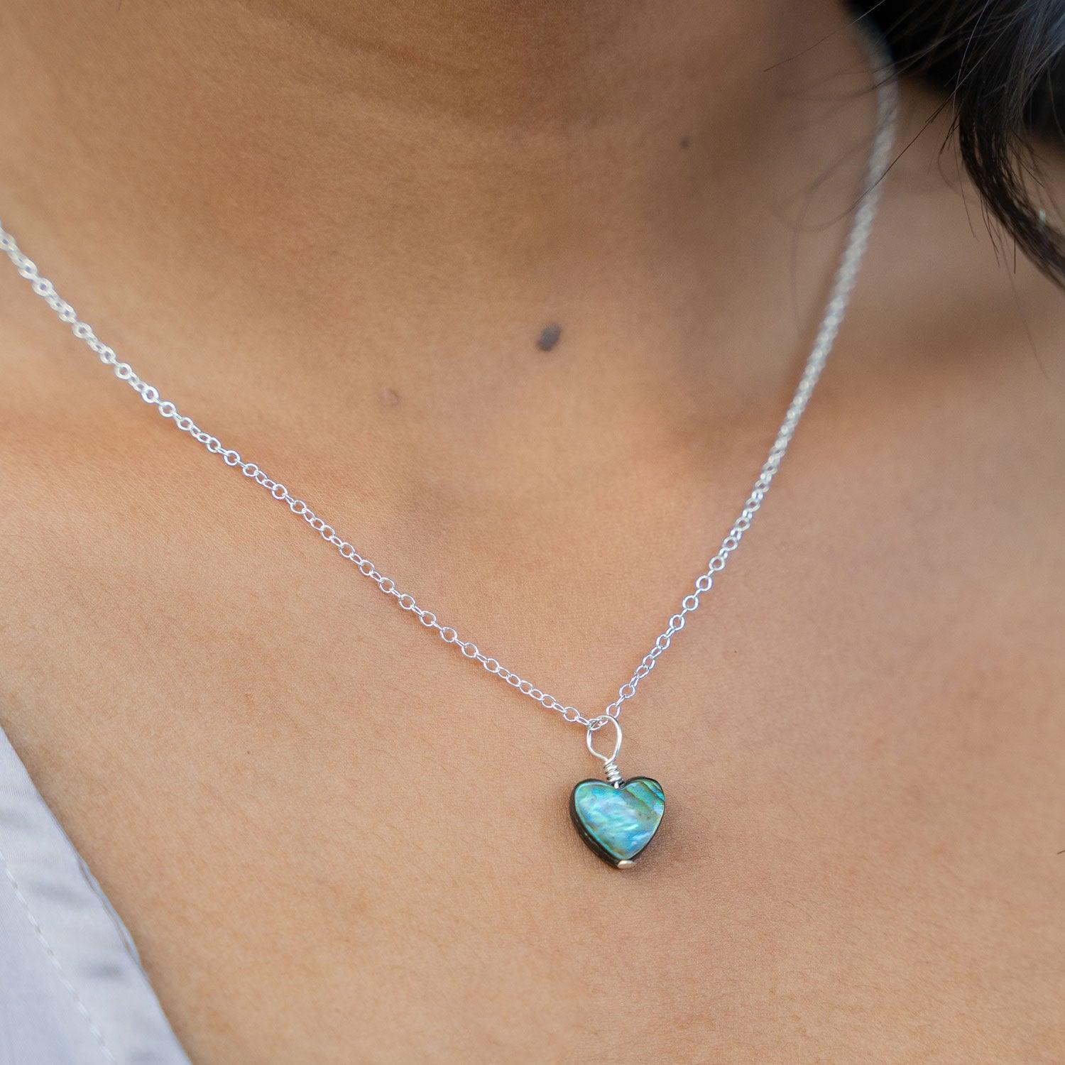 Abalone Shell Heart Pendant Necklace - Abalone Shell Heart Pendant Necklace - Sterling Silver / Cable - Luna Tide Handmade Crystal Jewellery