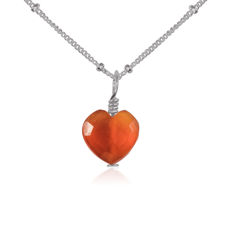 Carnelian Crystal Heart Pendant Necklace - Carnelian Crystal Heart Pendant Necklace - Stainless Steel / Satellite - Luna Tide Handmade Crystal Jewellery