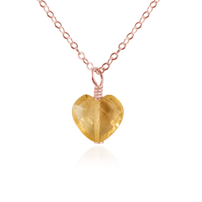 Citrine Crystal Heart Pendant Necklace - Citrine Crystal Heart Pendant Necklace - 14k Rose Gold Fill / Cable - Luna Tide Handmade Crystal Jewellery