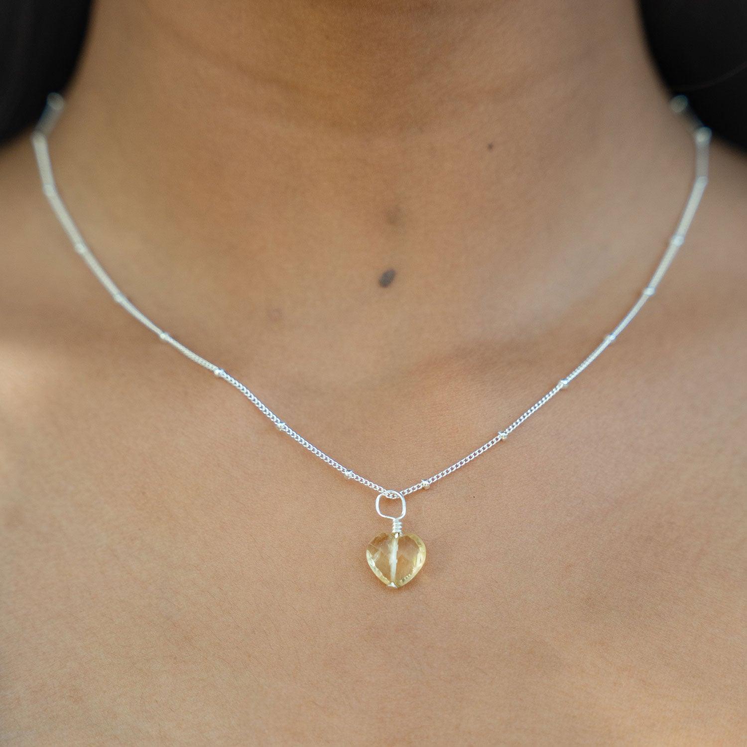 Citrine Crystal Heart Pendant Necklace - Citrine Crystal Heart Pendant Necklace - 14k Gold Fill / Cable - Luna Tide Handmade Crystal Jewellery