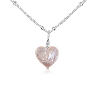 Freshwater Pearl Heart Pendant Necklace - Freshwater Pearl Heart Pendant Necklace - Sterling Silver / Satellite - Luna Tide Handmade Crystal Jewellery