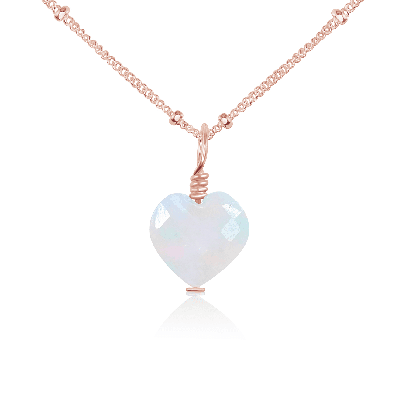 Rainbow Moonstone Crystal Heart Pendant Necklace - Rainbow Moonstone Crystal Heart Pendant Necklace - 14k Rose Gold Fill / Satellite - Luna Tide Handmade Crystal Jewellery