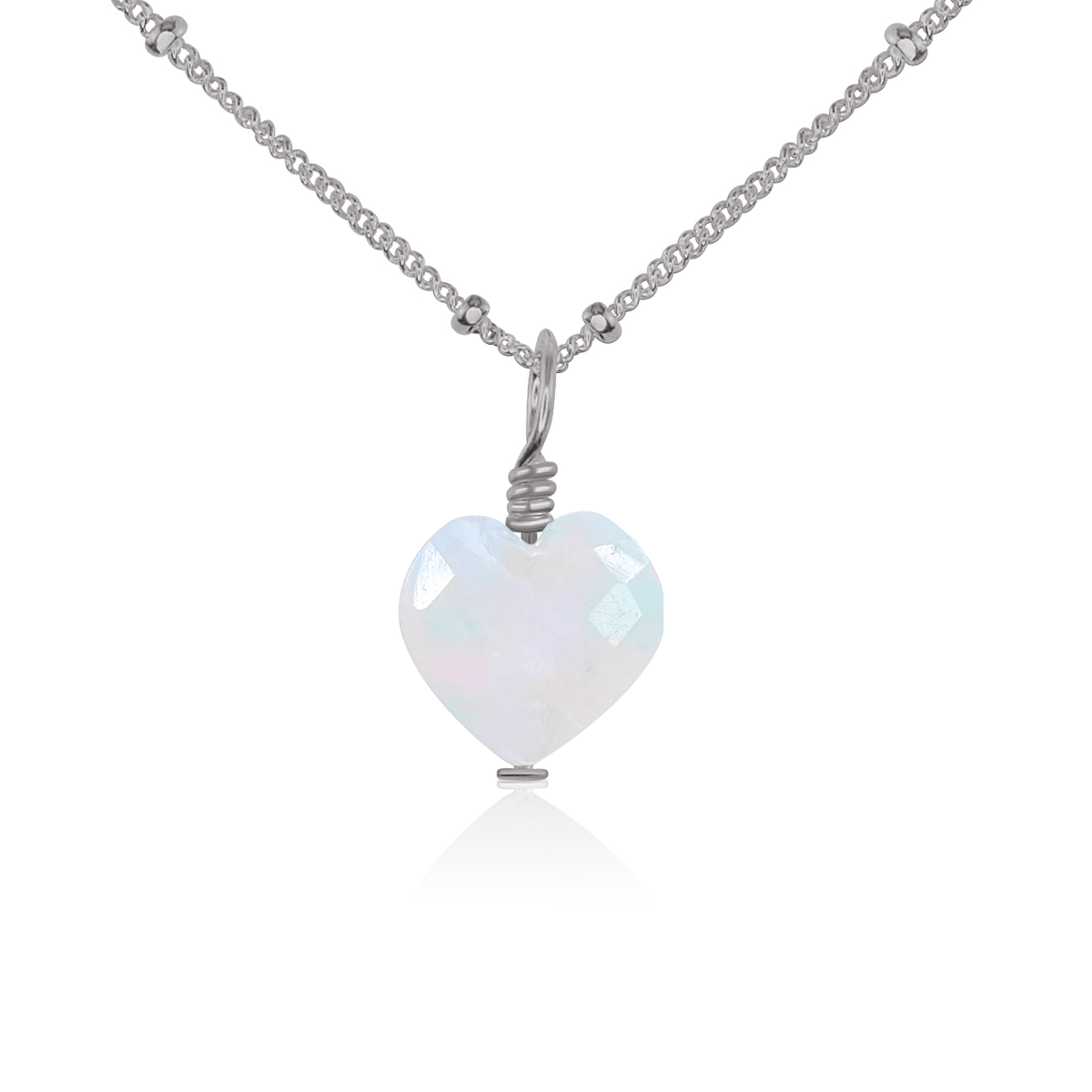 Rainbow Moonstone Crystal Heart Pendant Necklace - Rainbow Moonstone Crystal Heart Pendant Necklace - Stainless Steel / Satellite - Luna Tide Handmade Crystal Jewellery