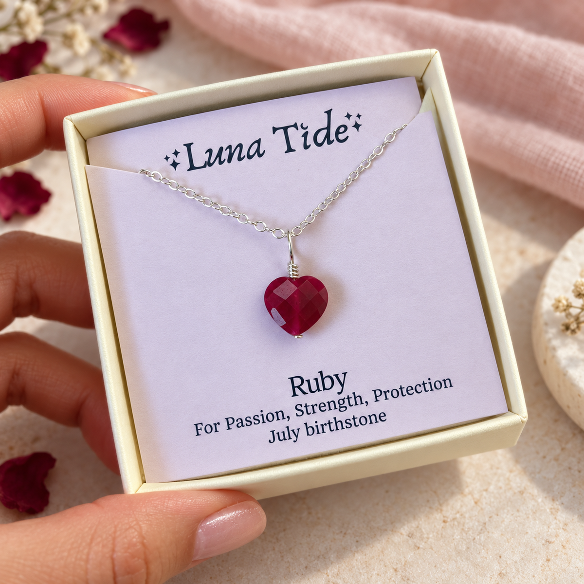 Ruby Crystal Heart Pendant Necklace