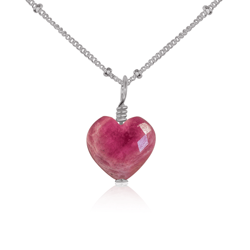 Ruby Crystal Heart Pendant Necklace - Ruby Crystal Heart Pendant Necklace - Stainless Steel / Satellite - Luna Tide Handmade Crystal Jewellery